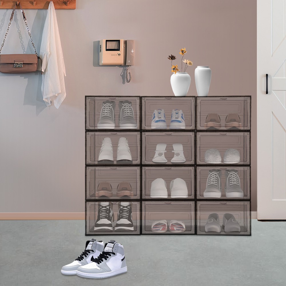 12PCS Stackable Sneaker Display Case Container Shoe Storage Box Organizer