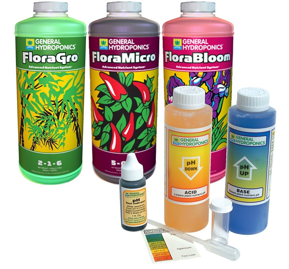 General Hydroponics GLCMBX0010 Flora Gro, Micro & Bloom 1 Quart with Ph Control
