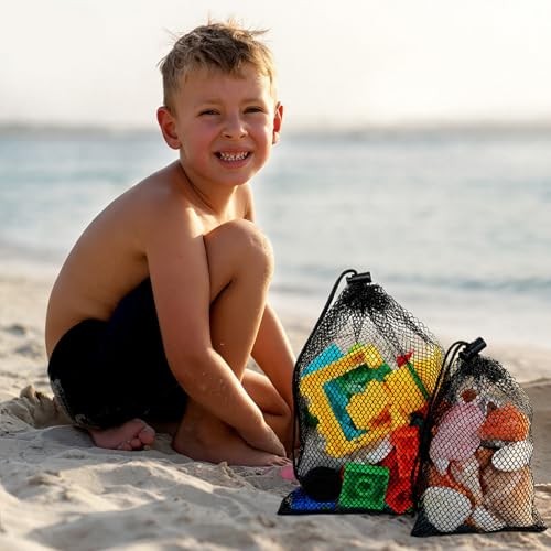 Black Small Drawstring Bags with Cord Lock, 10 PCS Nylon Mesh Drawstring Bag