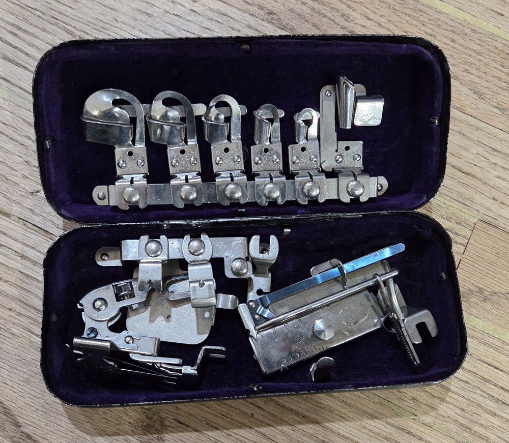 White Sewing Machine Attachments And Case