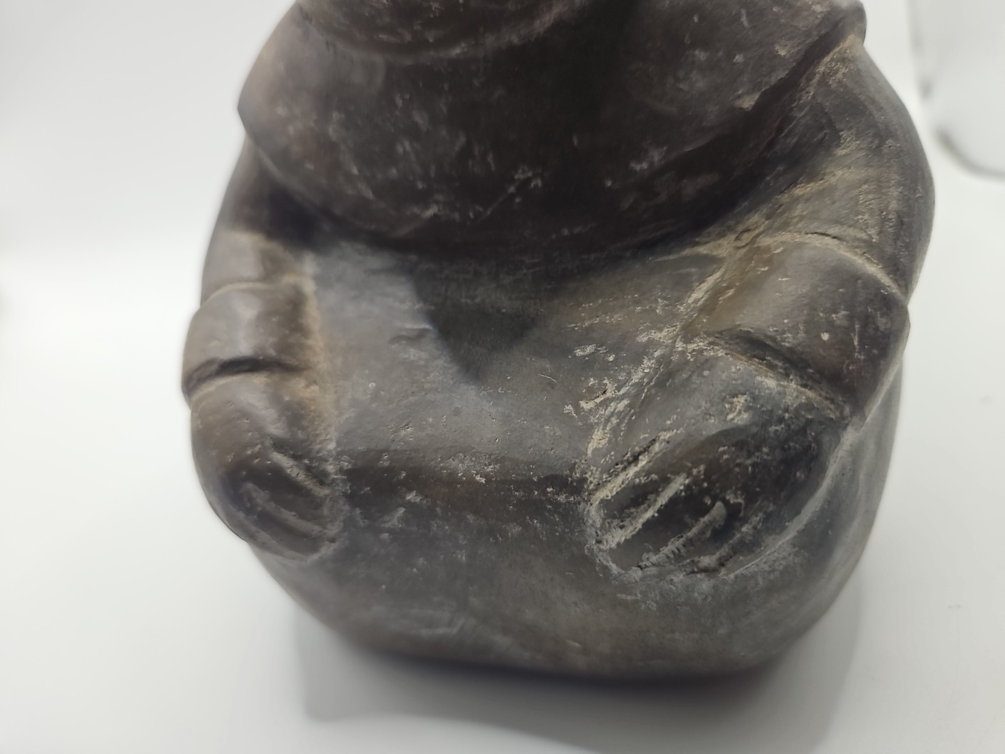 Peruvian Blackware Pottery Vessel Chimú Style Pre Columbian Seated Figure