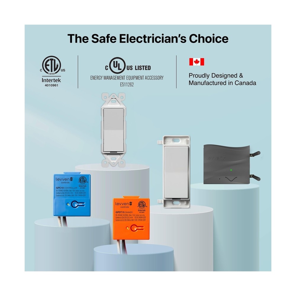 Levven Single-Pole On/Off Wireless Switch and Receiver Kit - Decorator-Style ...