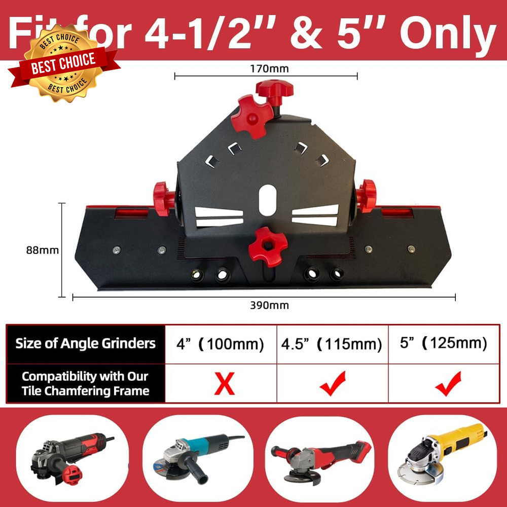 45 Degree Tile Chamfering Tool - Precision Mitering Bracket for 4-1/2" & 5" Angl