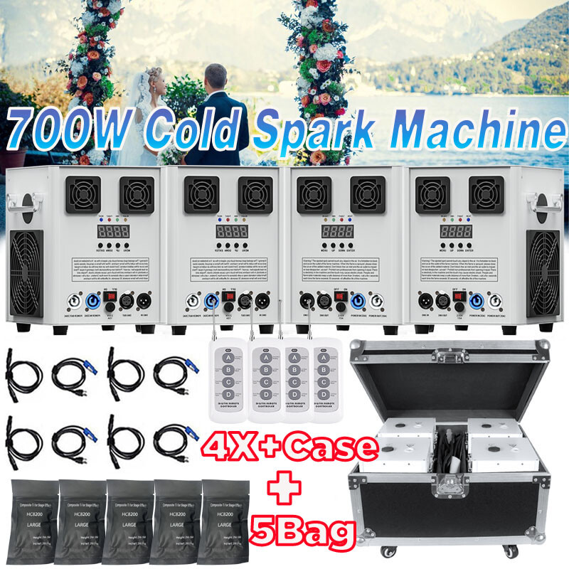 4X 700W Cold Spark Machine Firework Stage Effect DMX Wedding with Flight Case US