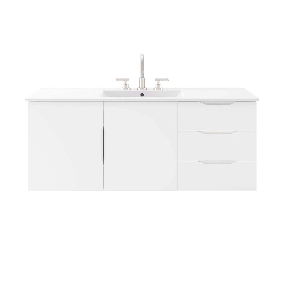 48" Floating Bathroom Vanity Single Ceramic Sink Countertop Black White Gray