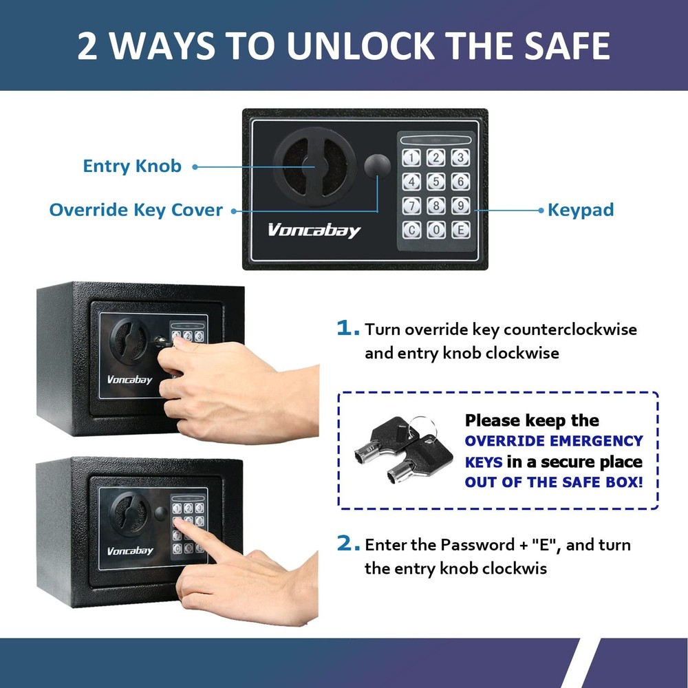 Fireproof Money Safe Box with Sensor Light Key & Passcode Lock Digital Keypad