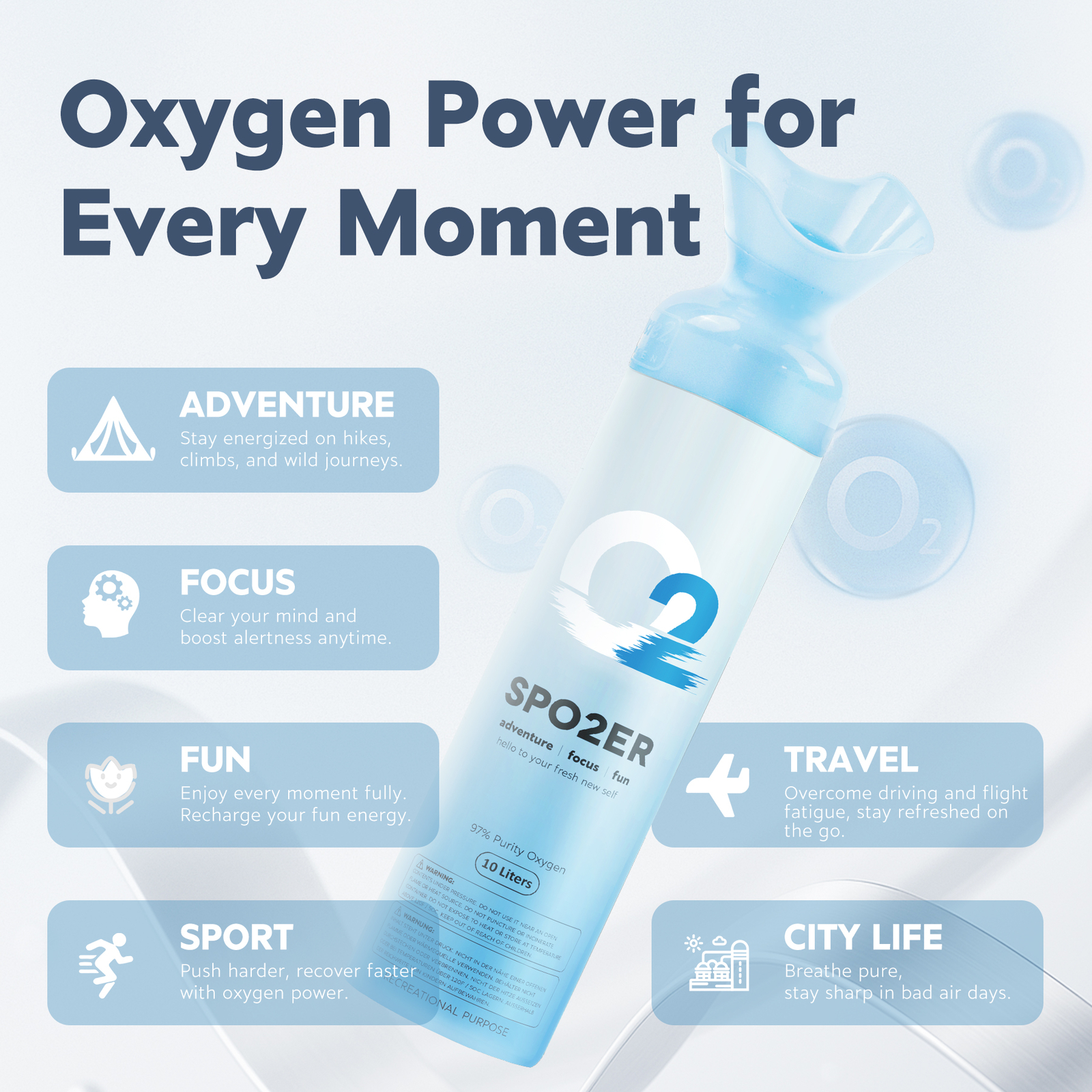 Spozer Oxygen Canned Oxygen Can Bottle with Mouthpiece, Odorless (6 Pack)