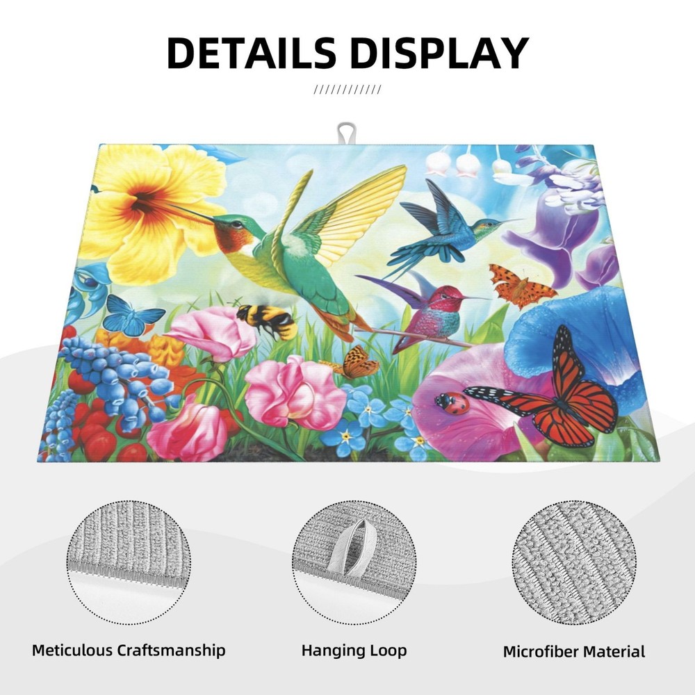 Spring Dish Drying Mat for Kitchen Counter Bird Flower Microfiber Drying Pad XL