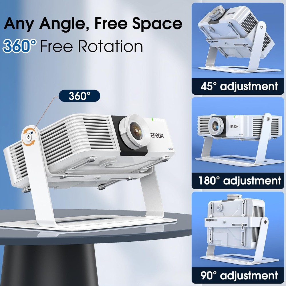360 Degree Adjustable Desktop Projector Mount Base Plate With Cable Ties Set