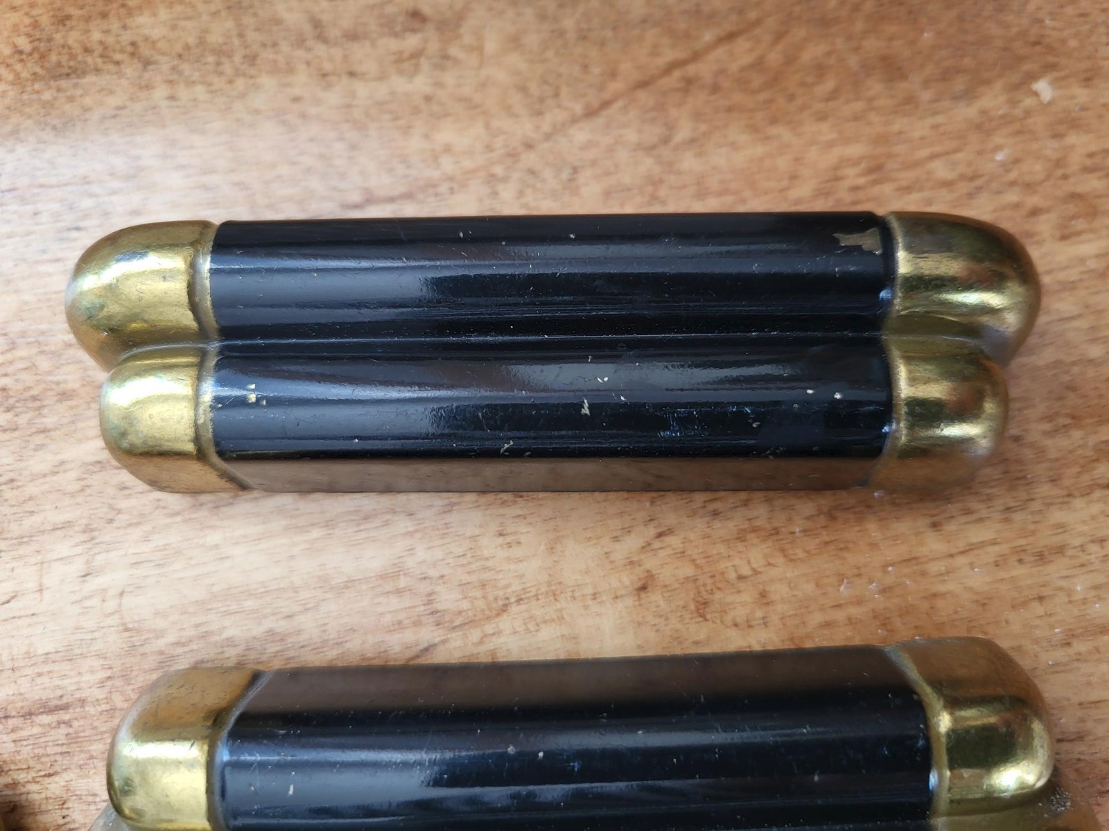 6 vintage art deco style, black & brass dresser handles / pulls