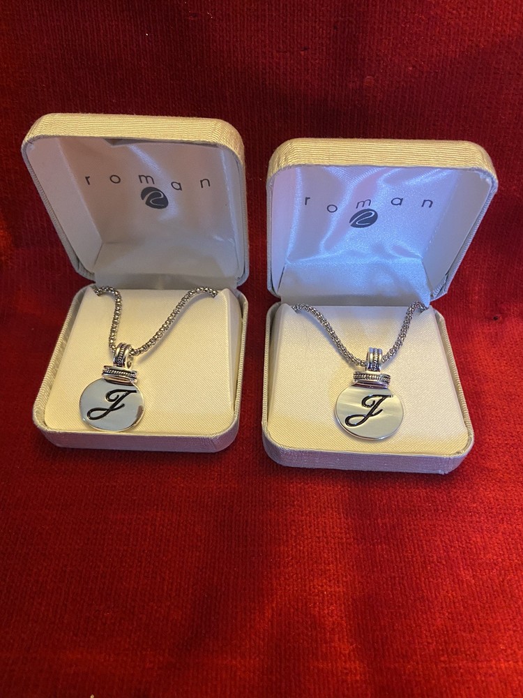 Vintage (2)  Roman "J" Initial Necklaces-Signed