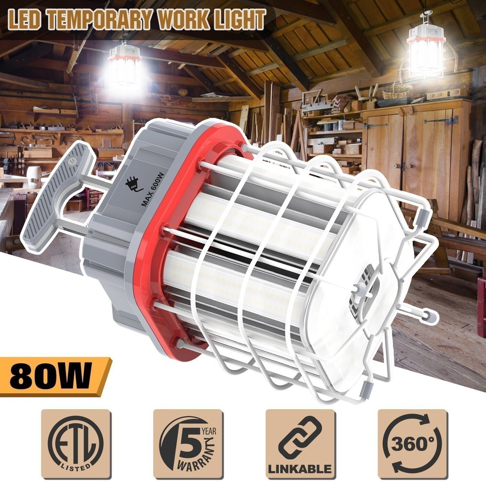 80W LED Construction Light 5000K Outdoor Indoor Linkable Temporary Work Lighting