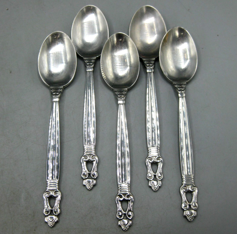 5 Towle Stainless KING GUSTAV Tea Spoons Teaspoons Germany Silverware Flatware