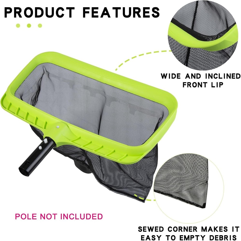 Reinforced Frame Pool Leaf Skimmer Net Deep Rake Plastic Edge