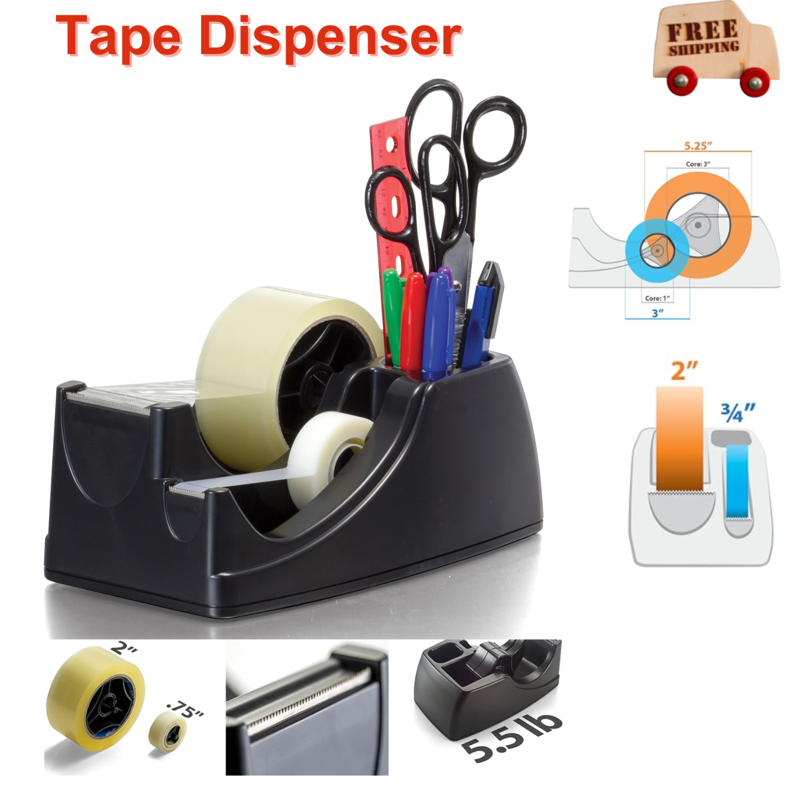 Commercial Industrial 2" Packing Tape Dispenser Heavy Duty Tabletop Desktop