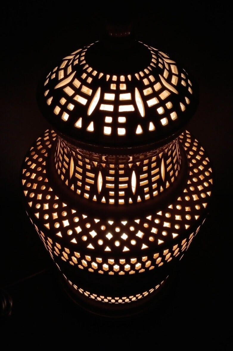 Vintage Blanc de Chine Pierced Reticulated Lamp Chariot Motif