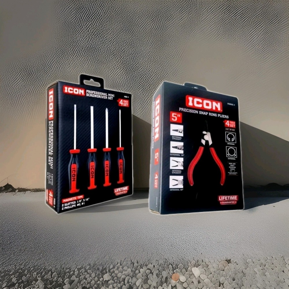 Two Icon  5" Precision Snap Ring Pliers 4pc/Screwdriver Precision Set .4pc