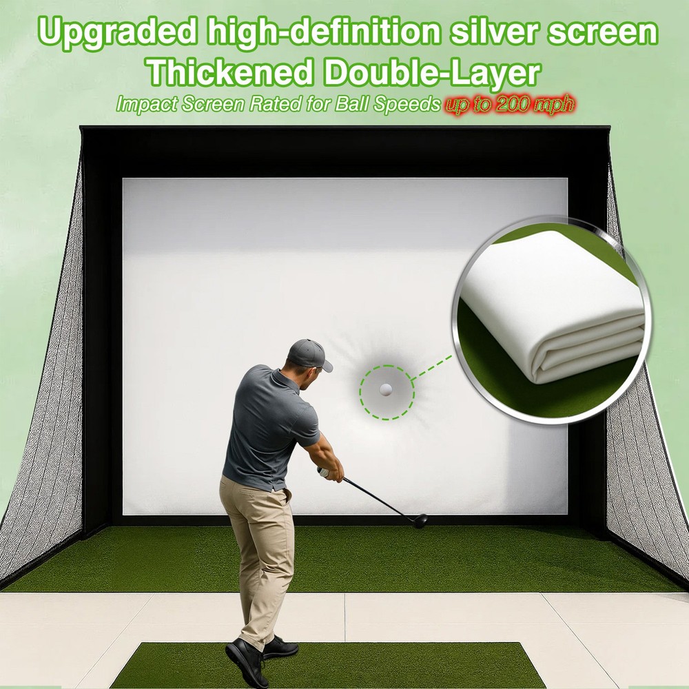Golf Simulator Enclosure with HD Impact Screen 10 x 8ft Hitting Net for Training