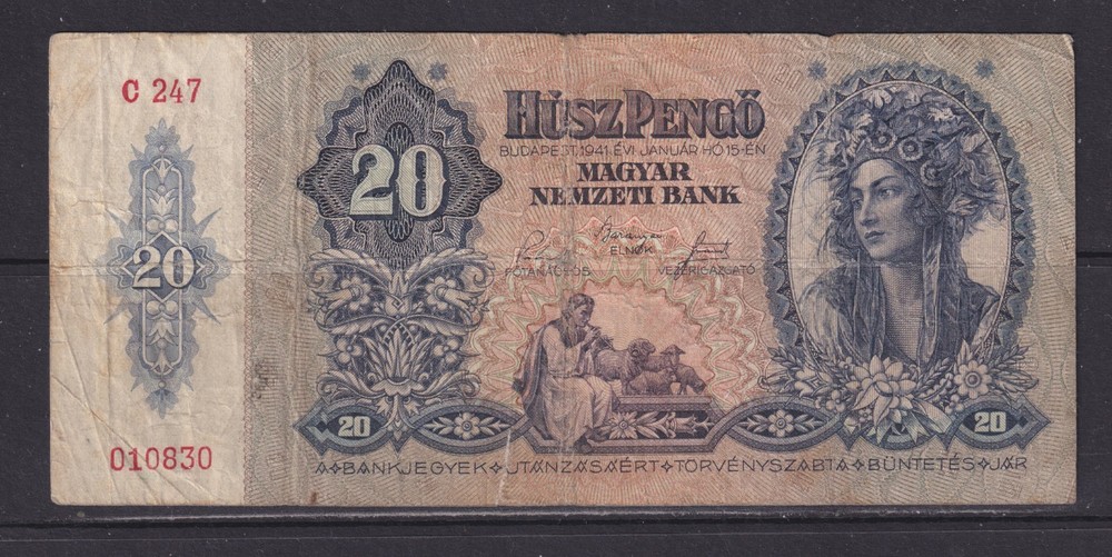 HUNGARY - 1941 20 Pengo Circulated Banknote