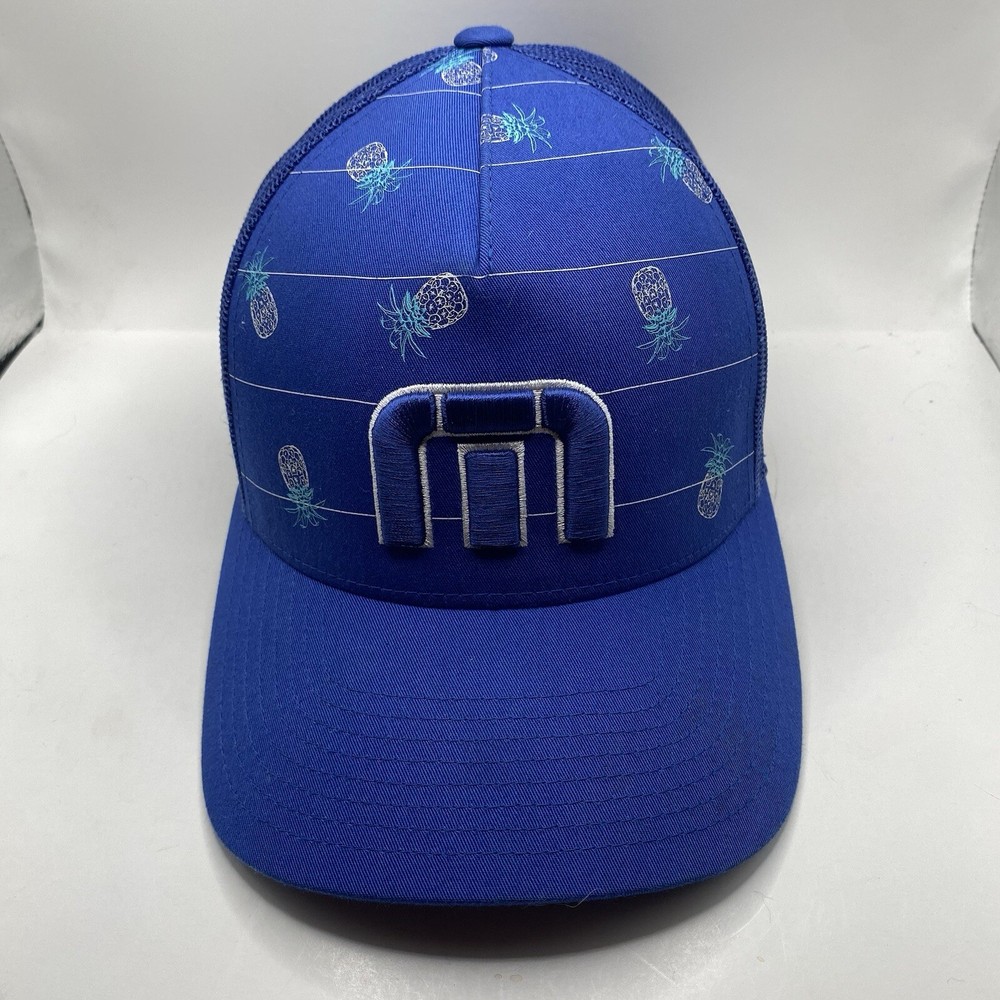 Travis Mathew Golf Hat Trucker Adjustable SnapBack Blue Pineapple Mesh Cleaned