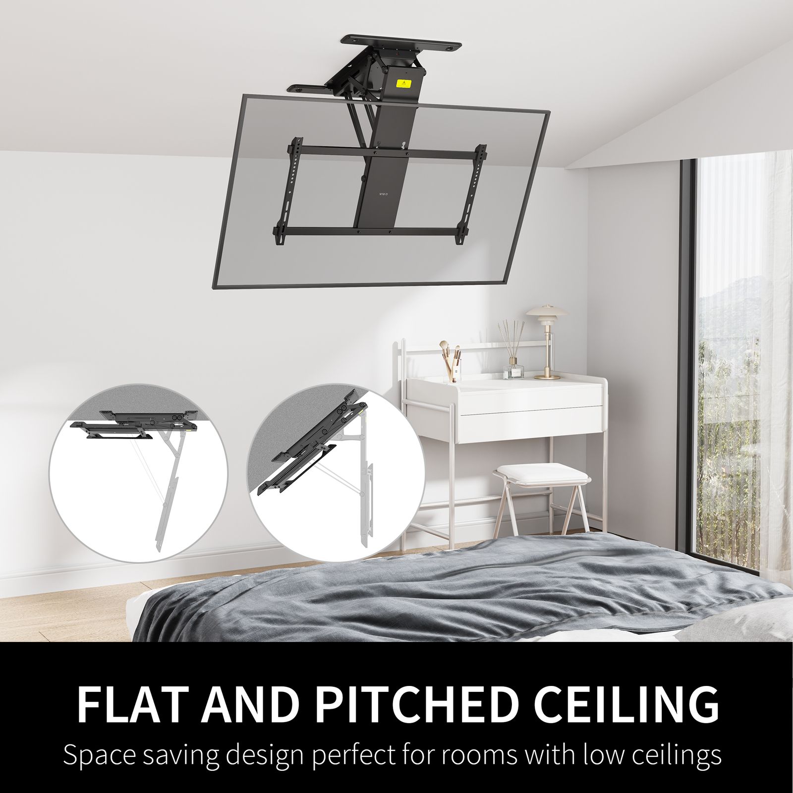 VIVO Motorized Flip Down Pitched Roof Ceiling TV Mount for 40" to 85" Screen