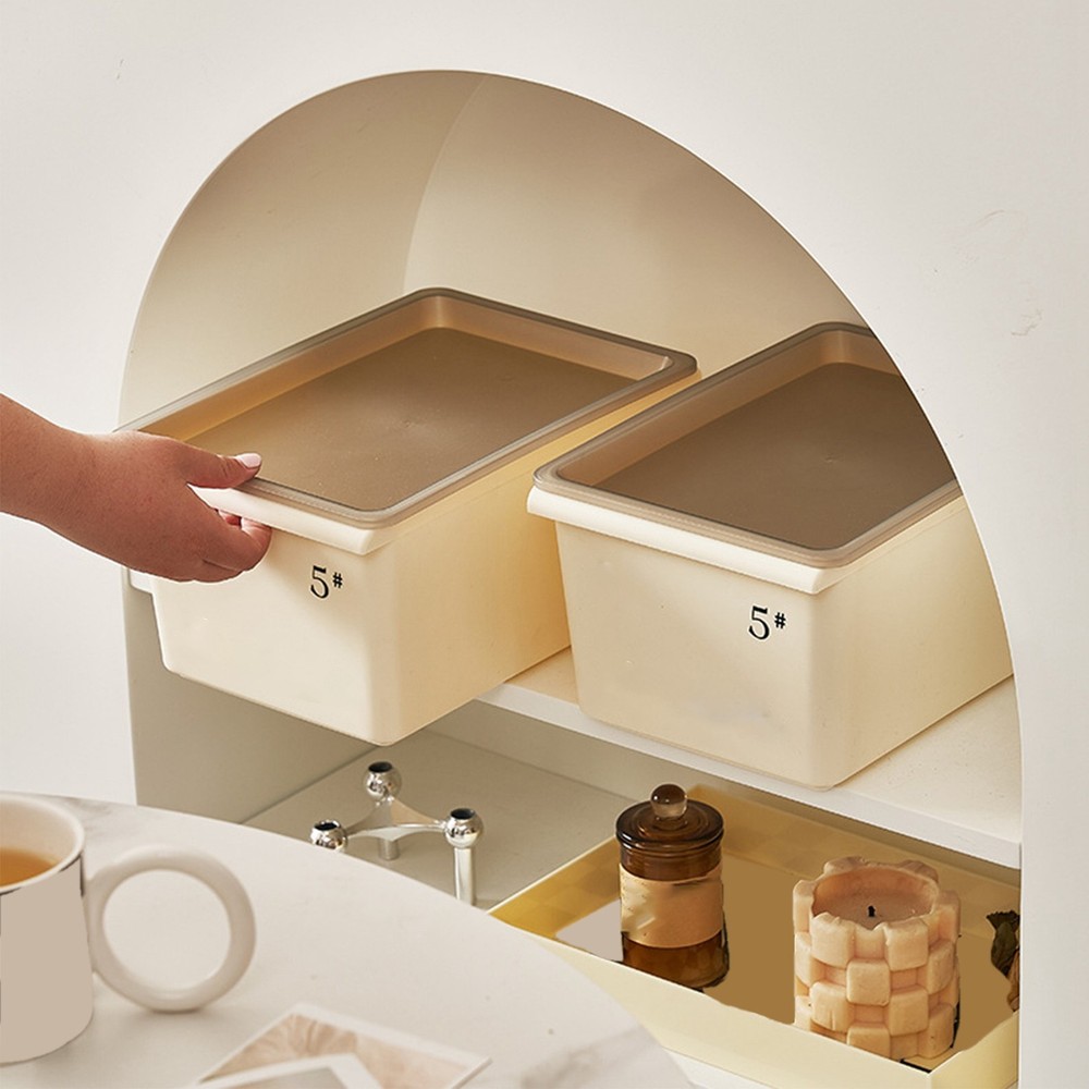 Storage Bin Plastic Box with Lid Stackable Cream Style Ample Capacity Grooved Bo