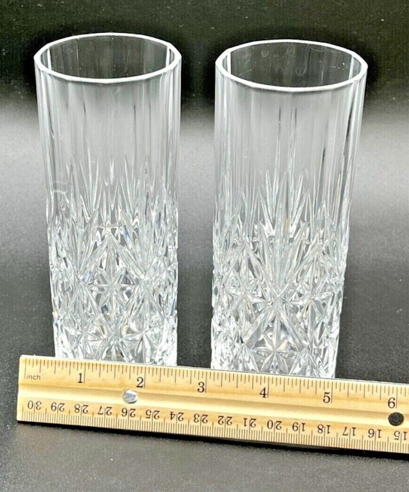 Two Clear Etched Glasses Crystal Vases