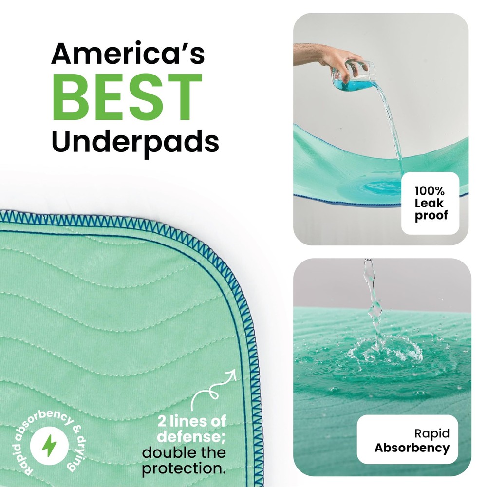 2 Pack IMPROVIA Washable Underpads, 34" x 52" - Heavy Absorbency Reusable
