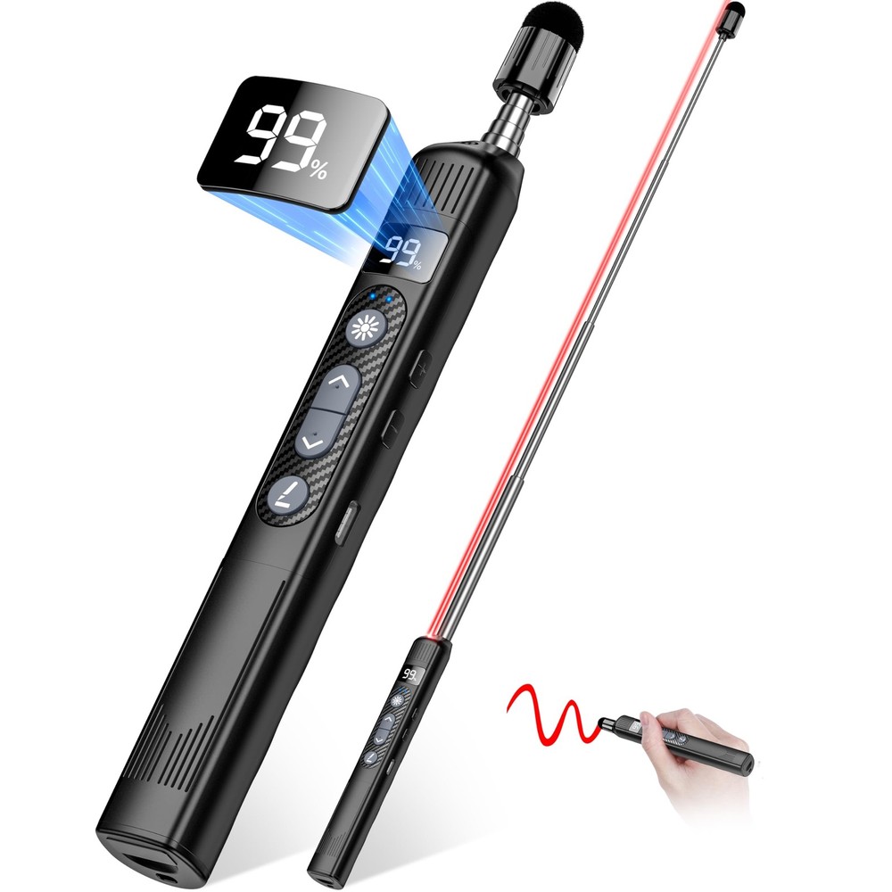 Wireless Presentation Clicker with Telescopic Pointer Stick,Rechargeable Pres...