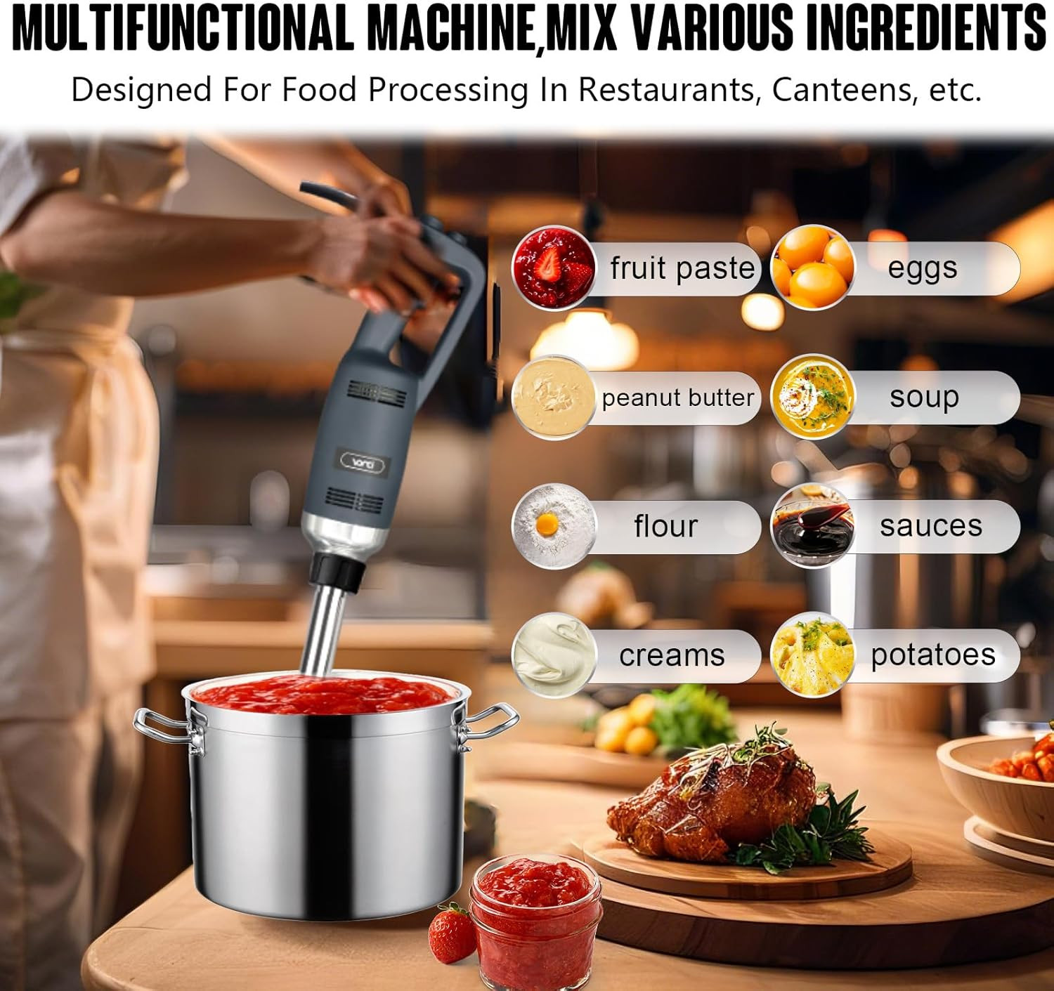 500W Commercial Immersion Blender, 16" SUS 304 Removable Shaft, Heavy Duty Power