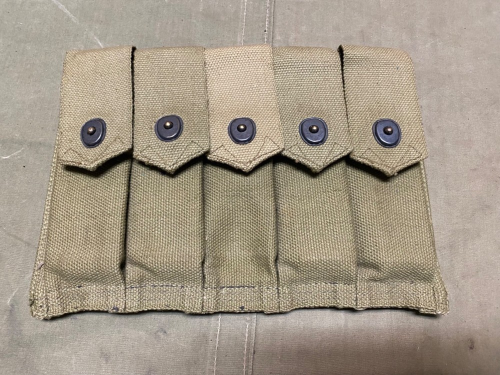 RARE ORIGINAL WWII US ARMY 5 CELL 20RD AMMO CARRY POUCH-DATEDS 1942