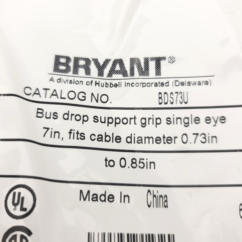 Bryant BDS73U Bus Drop Support Grip Galvanized Split Mesh Single Eye 7", 0.7"Dia