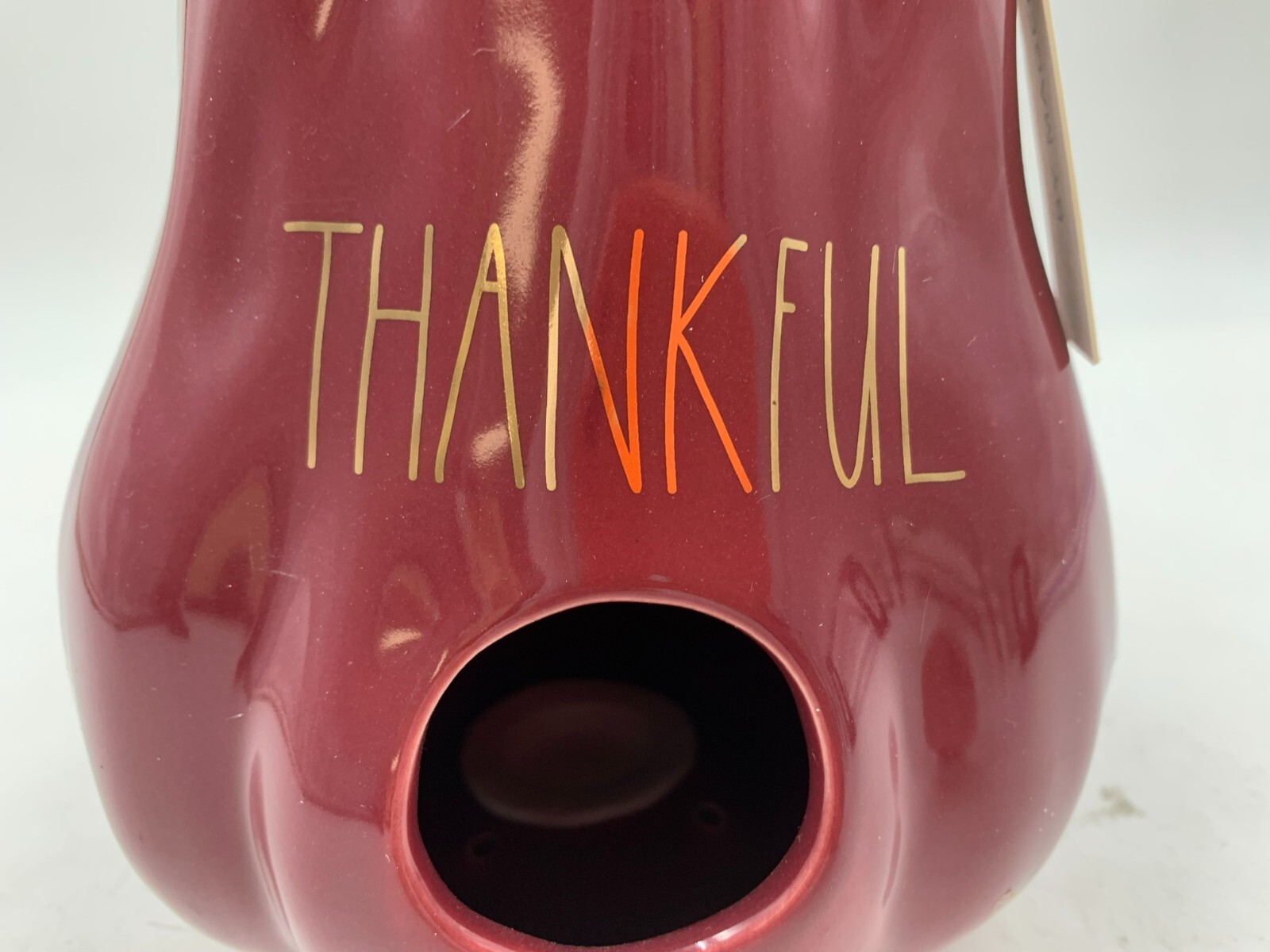 Rae Dunn Ceramic 8in Burgandy Thankful Fall Gourd Birdhouse AA01B22023