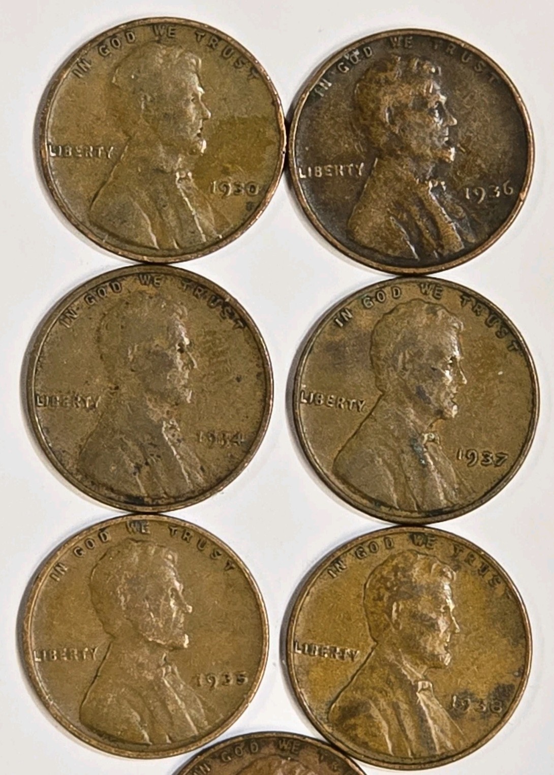 13230394208 SET OF 8 WHEAT PENNIES LINCOLN CENT COINS 1930-1939 PLAIN 86+ YZ OLD
