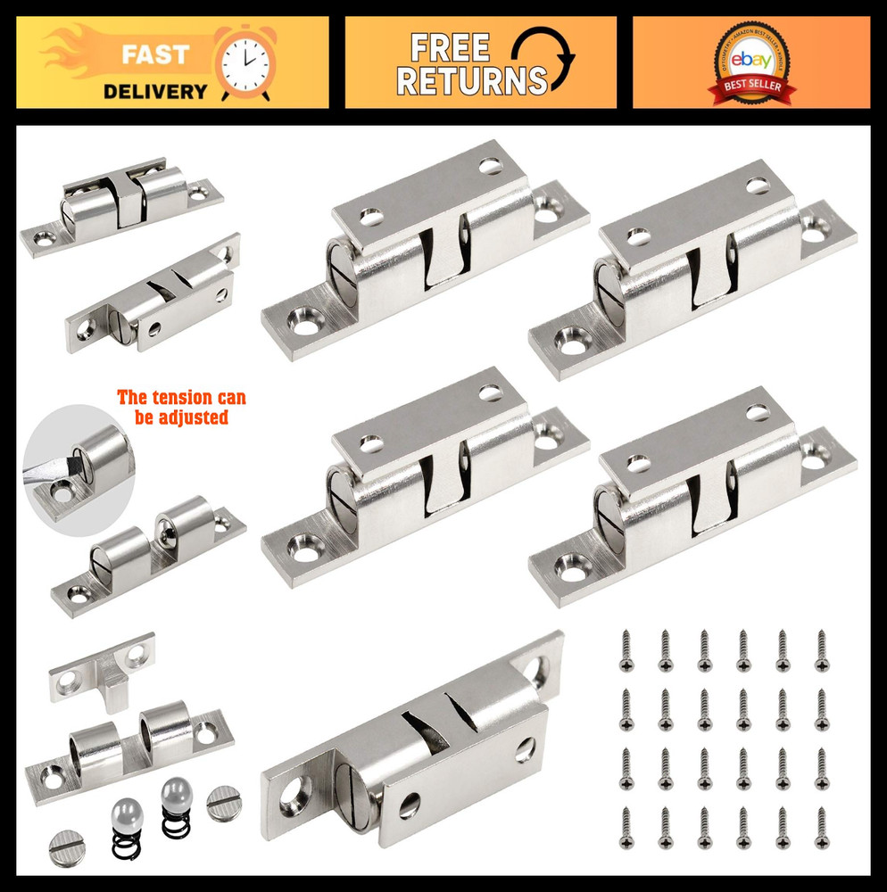 5Pcs Double Ball Tension Roller Catch Latch 70mm, Solid Brass Hardware for Cabin