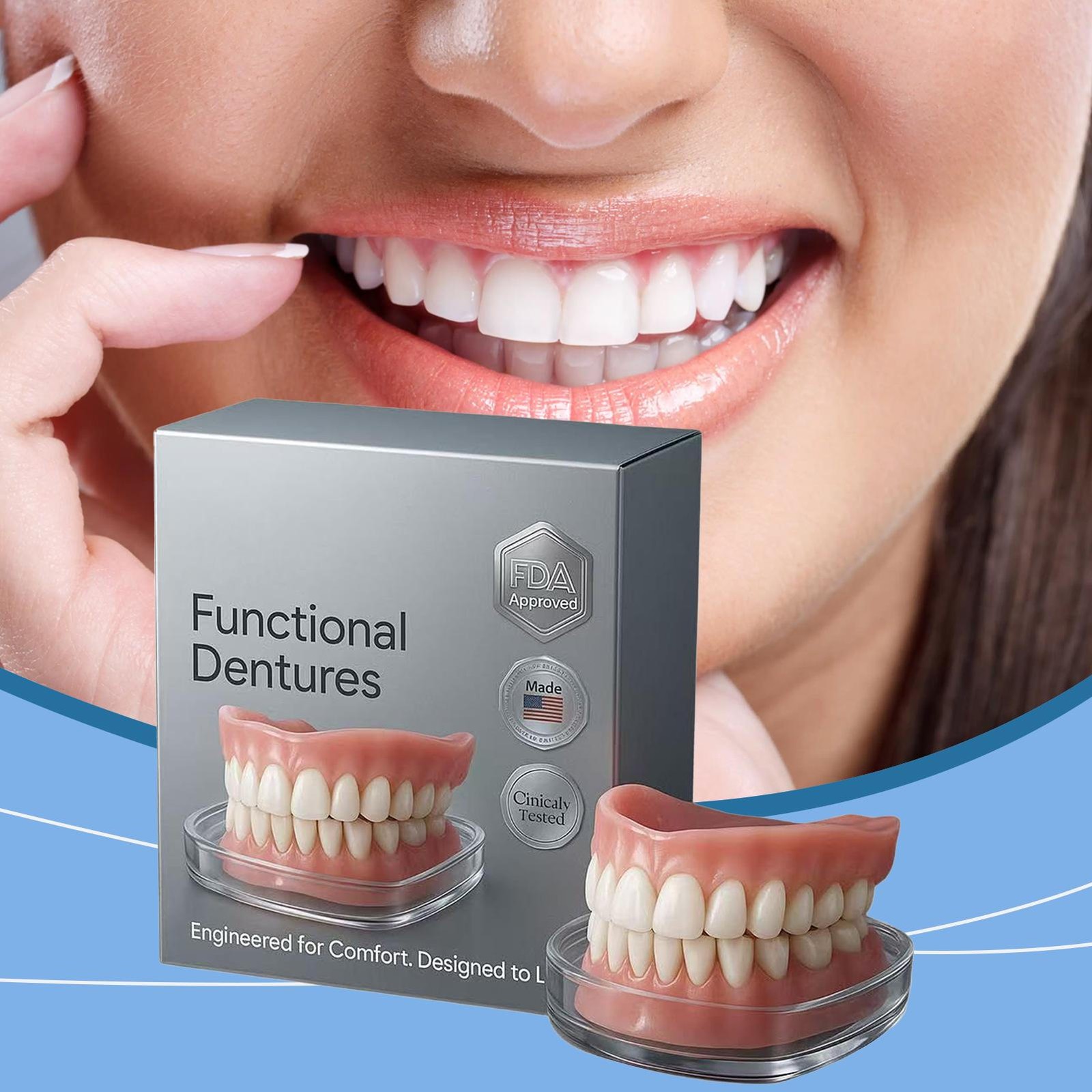 False Teeth, Dentures For Women And Men, Upper And Lower Silicone Denture Set