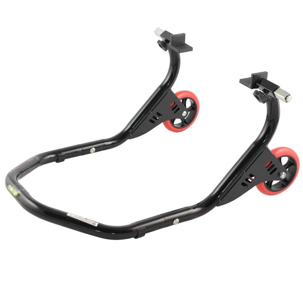 Motorcycle Kickstand Rear Lift Adjustable Sled Rubber Wheels Black