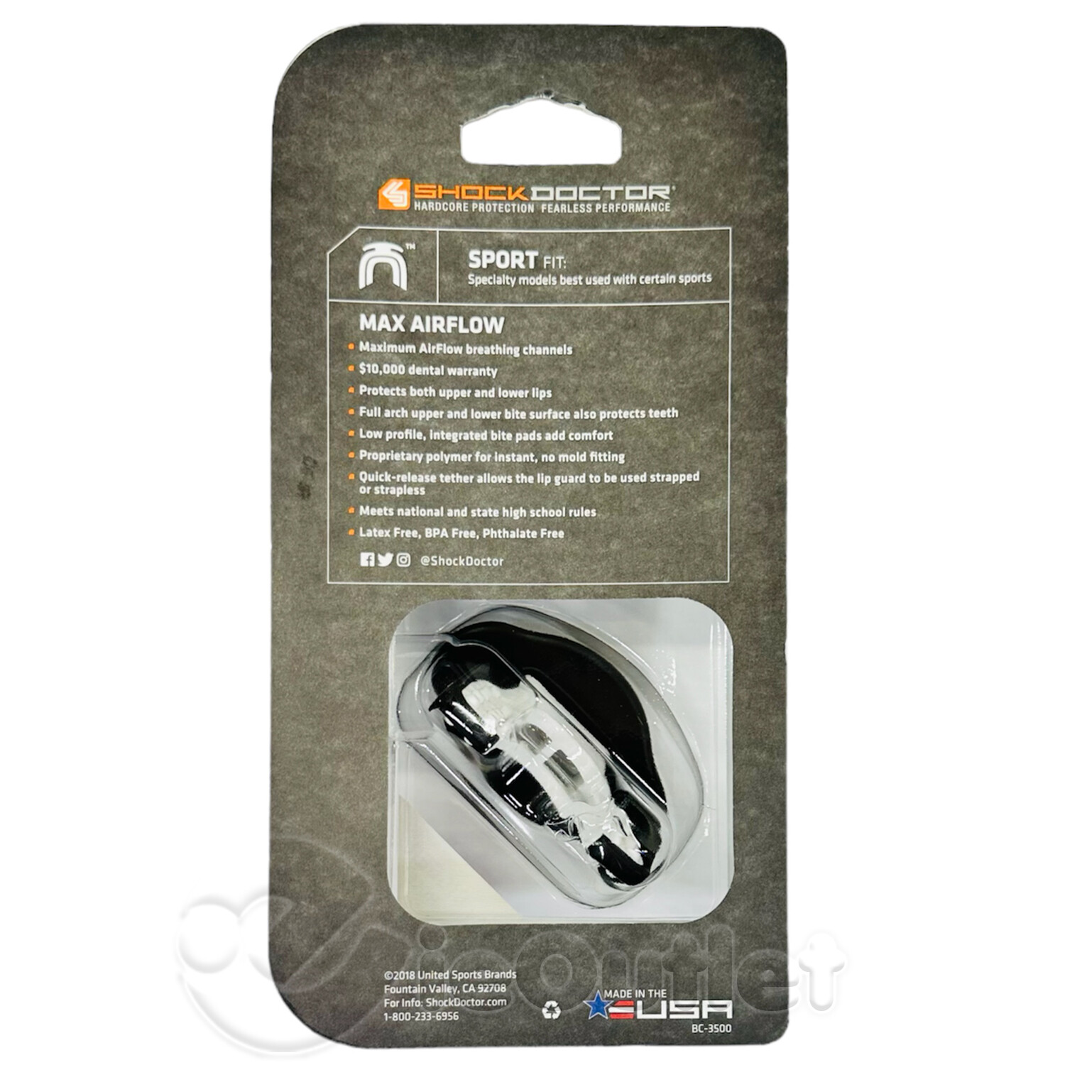 NEW Shock Doctor MAX AIRFLOW Lip Guard Insta-Fit Convertible Adult Mouthguard