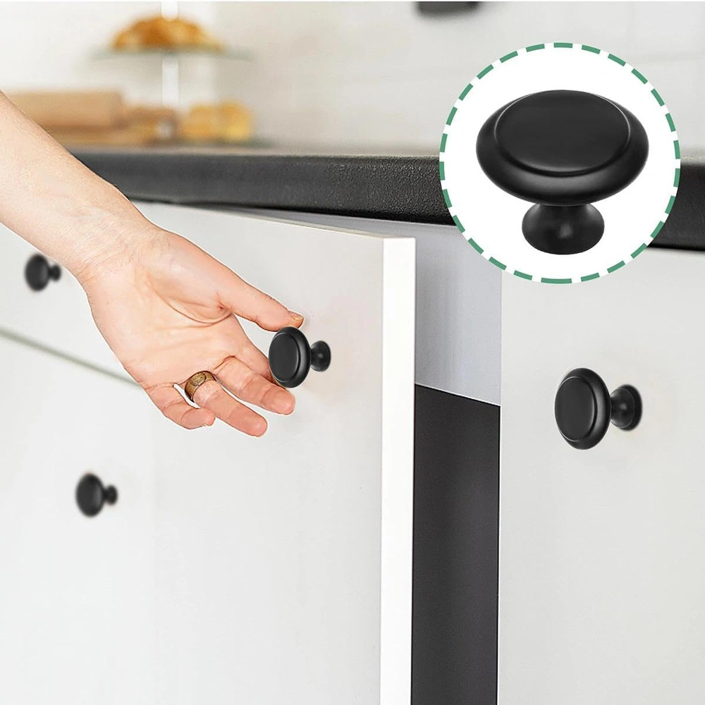 New 30 Pack Matte Black Kitchen Cabinet Knobs Round Drawer Pulls Stainless Steel