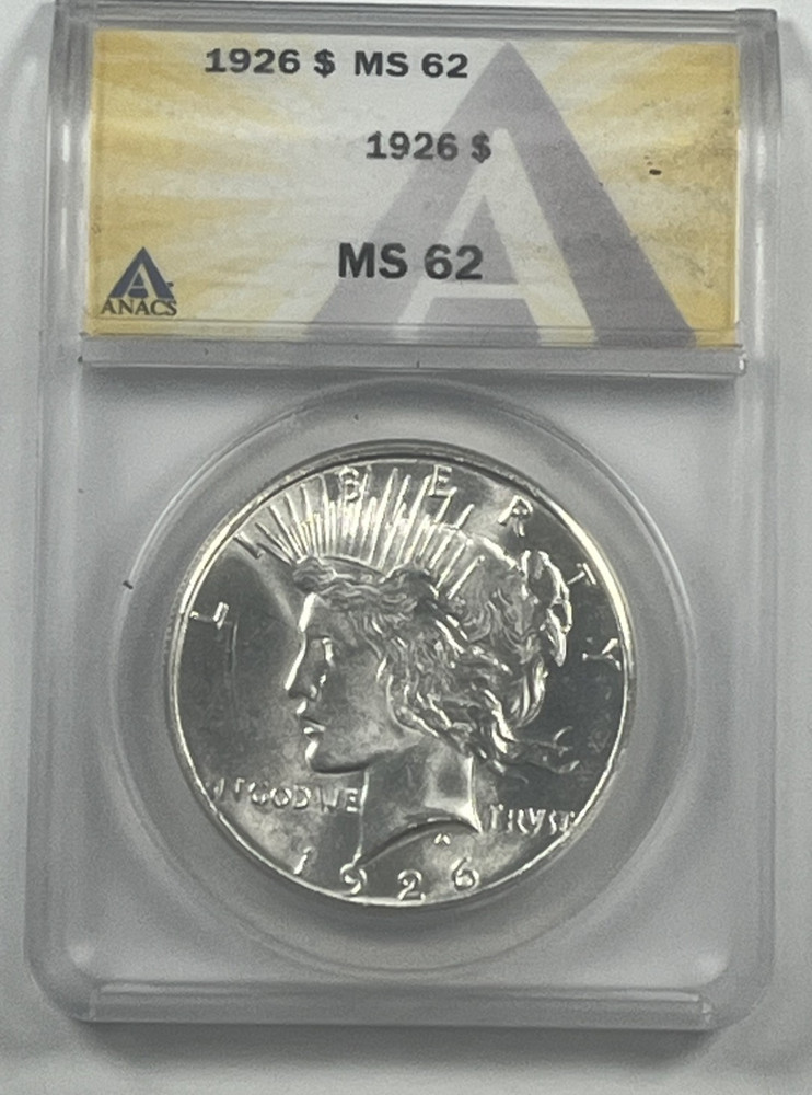 1926 Peace Dollar :  ANACS MS62  Blazing White