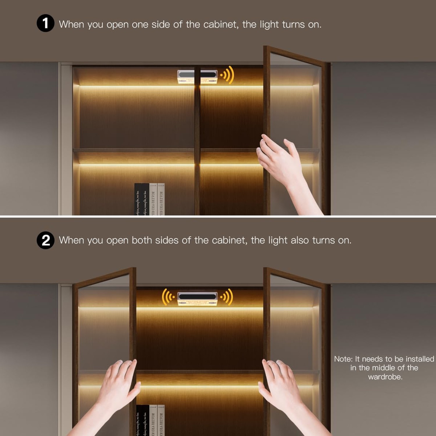 AIMENGTE Cabinet Light 12V 6-in-1 COB LED Strip Light with Dual-Door Sensor S...