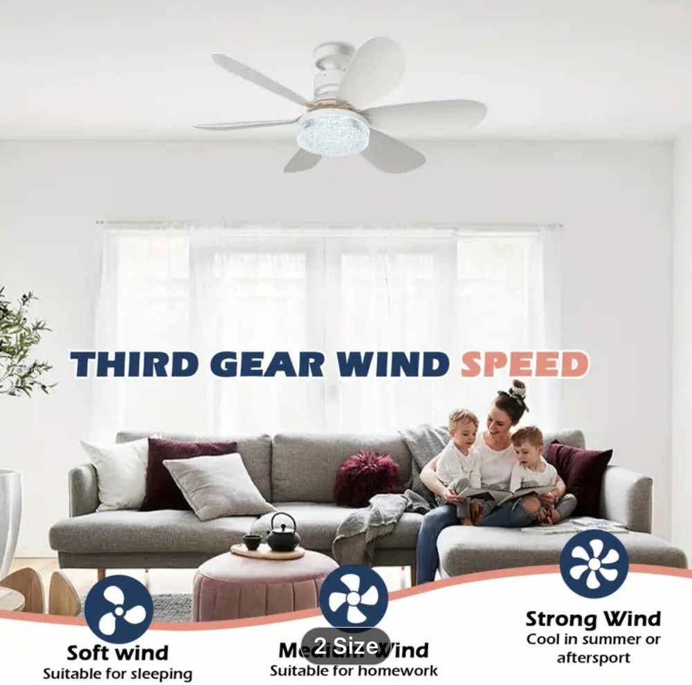 20” Quiet Indoor Small Ceiling Fan with LED Light and Remote Control E27 Ceiling