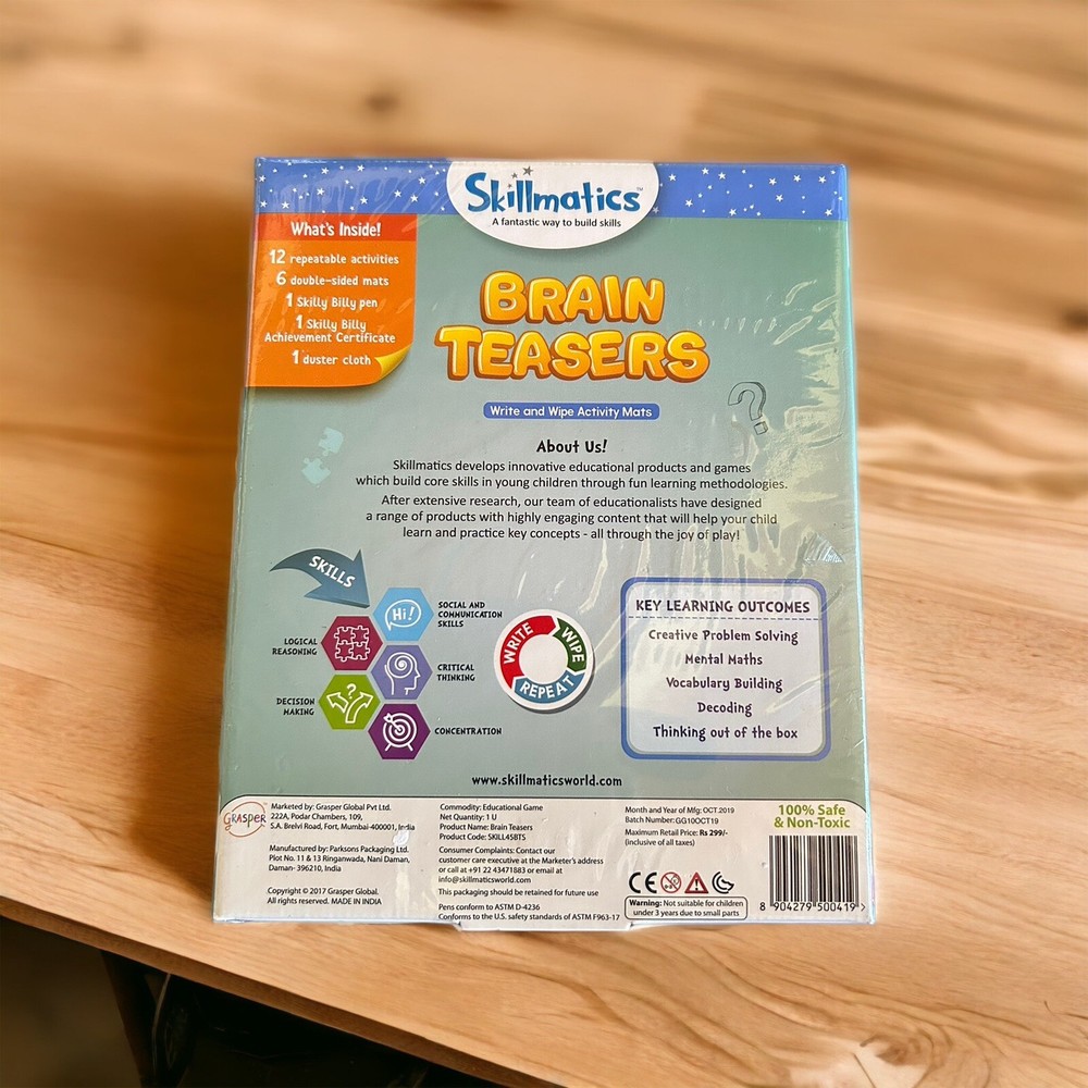 Skillmatics Brain Teasers Write & Wipe Activity Mats Educational Game ~ New!