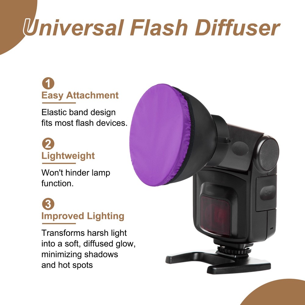 2pcs 7.1" x 7.1" Soft Mini Flash Bounce Diffuser Cap, for Flashlight, Purple