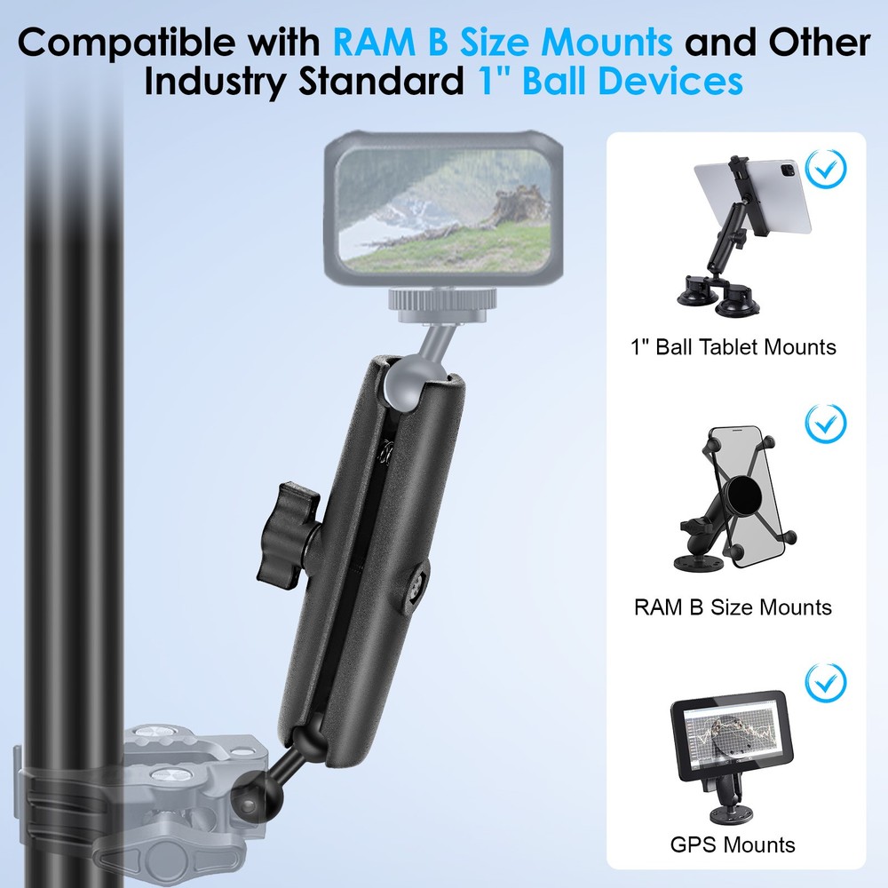 Dual Extension Double Socket Arm Compatible with RAM Mount B Size 1"Ball Adapter