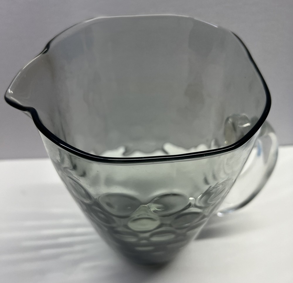 VTG Water Pitcher Gradient Gray Bubble Clear Handle Square - Libby, Anchor ??