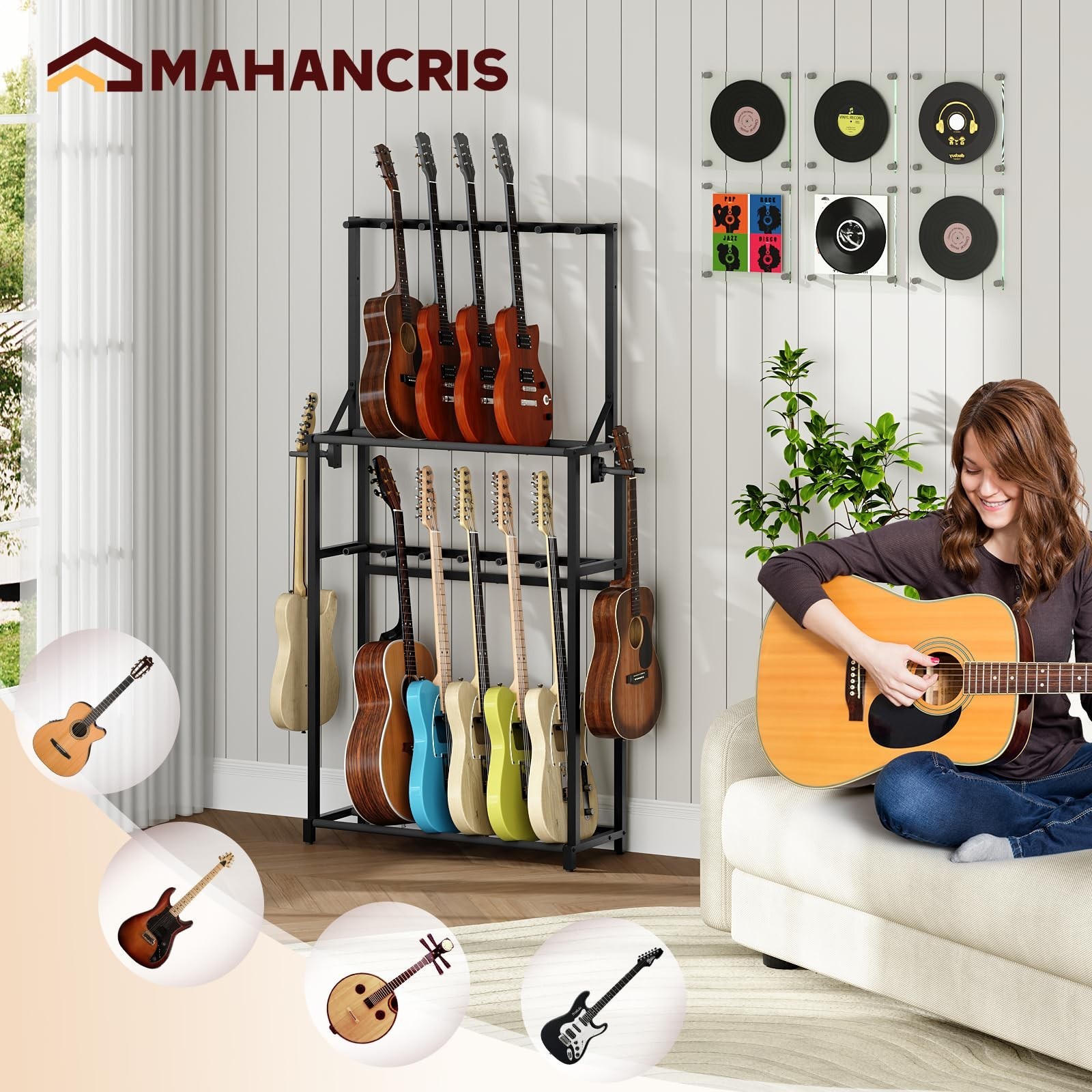 Guitar Stand, Multiple Guitar Rack Holder for Various Instruments, Multi-Inst...