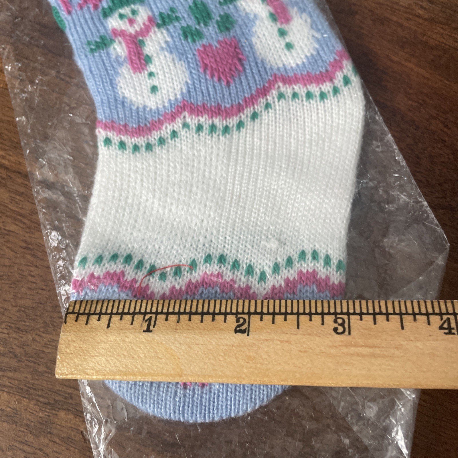 Vintage Christmas Knitted Mini Stocking Ornament Pink Blue 1980s Taiwan Snowman