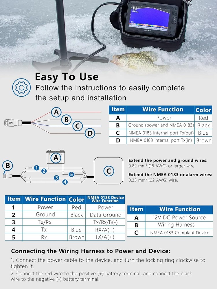 For Garmin echoMAP 4-pin 6ft Threaded Power Data Cable Chartplotter 010-12445-00