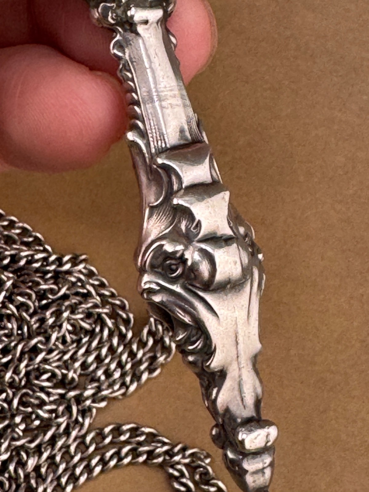 Unger Brothers Sterling Silver Art Nouveau Lorgnette Devil Male Figure 5.25"